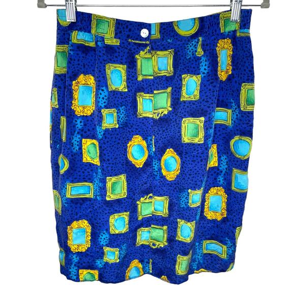 Vintage Jacqueline Ferrar Cheetah Print & Picture Frame Silk Faux Wrap Skirt 12 - Picture 5 of 13